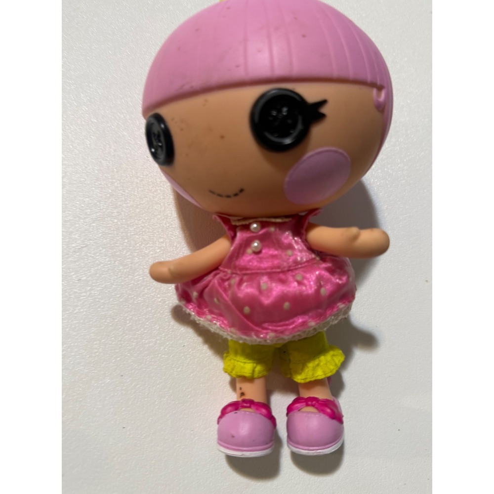 Lalaloopsy Littles Mini Doll Pink Hair Button Eyes Polka Dot Dress Yellow Pants